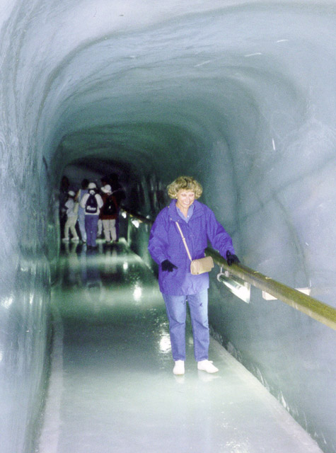 Photo of Lynda Plymate inside Eigergletcher, Switzerland, summer 1998