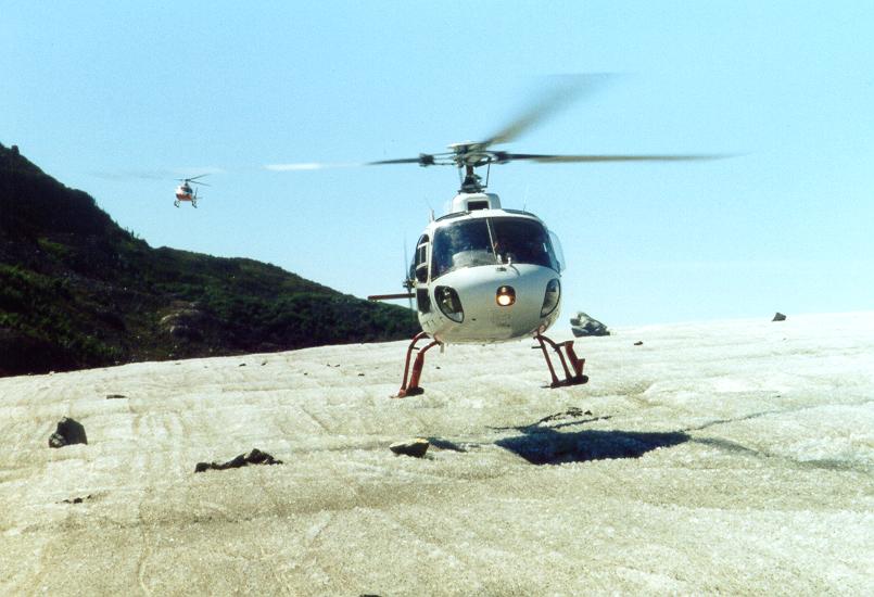 Photo of helecopter landing on Mendenhall Glacier