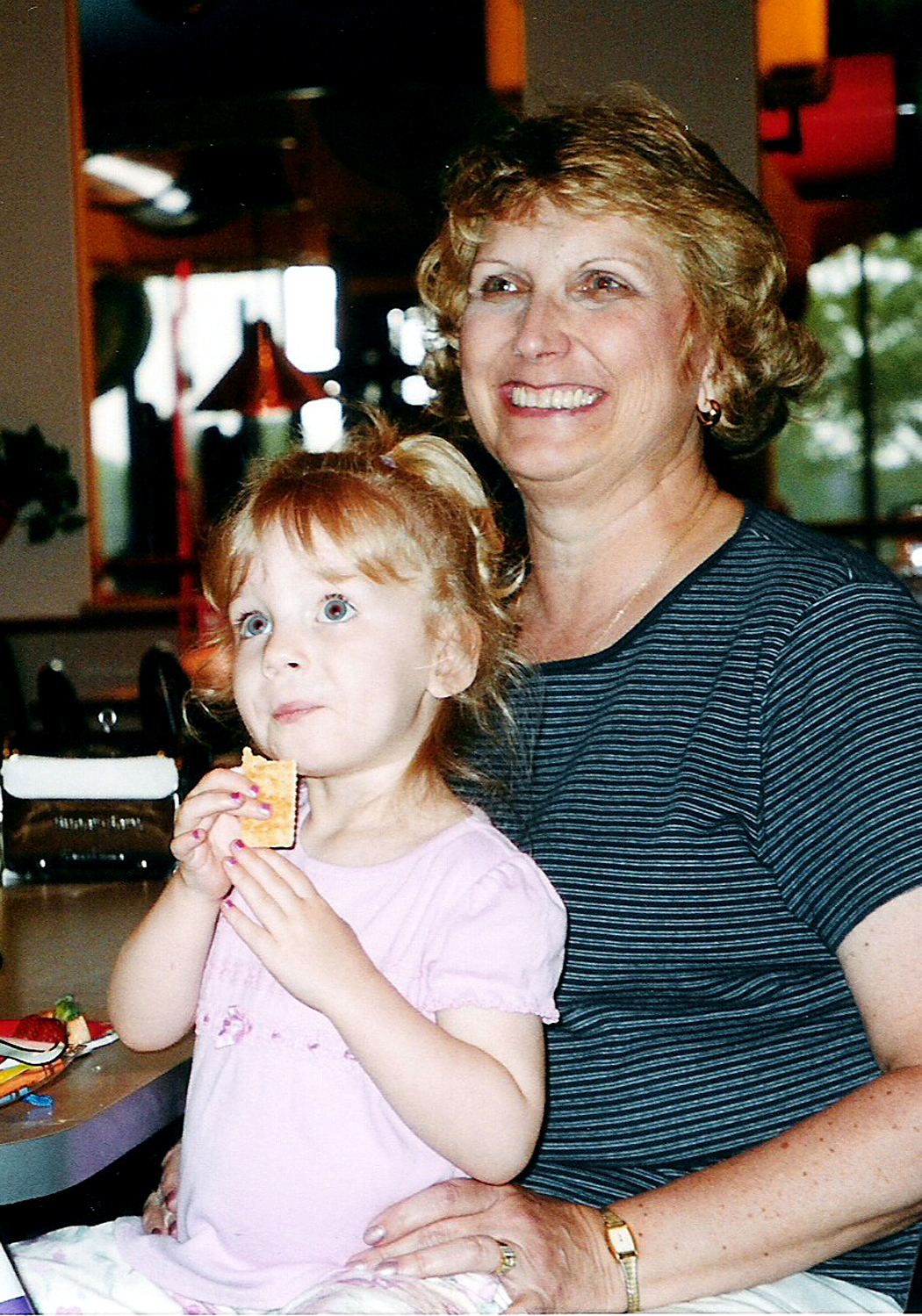 Photo of Sophia Lane Morton with her Grandma Lynda Plymate, May 2004