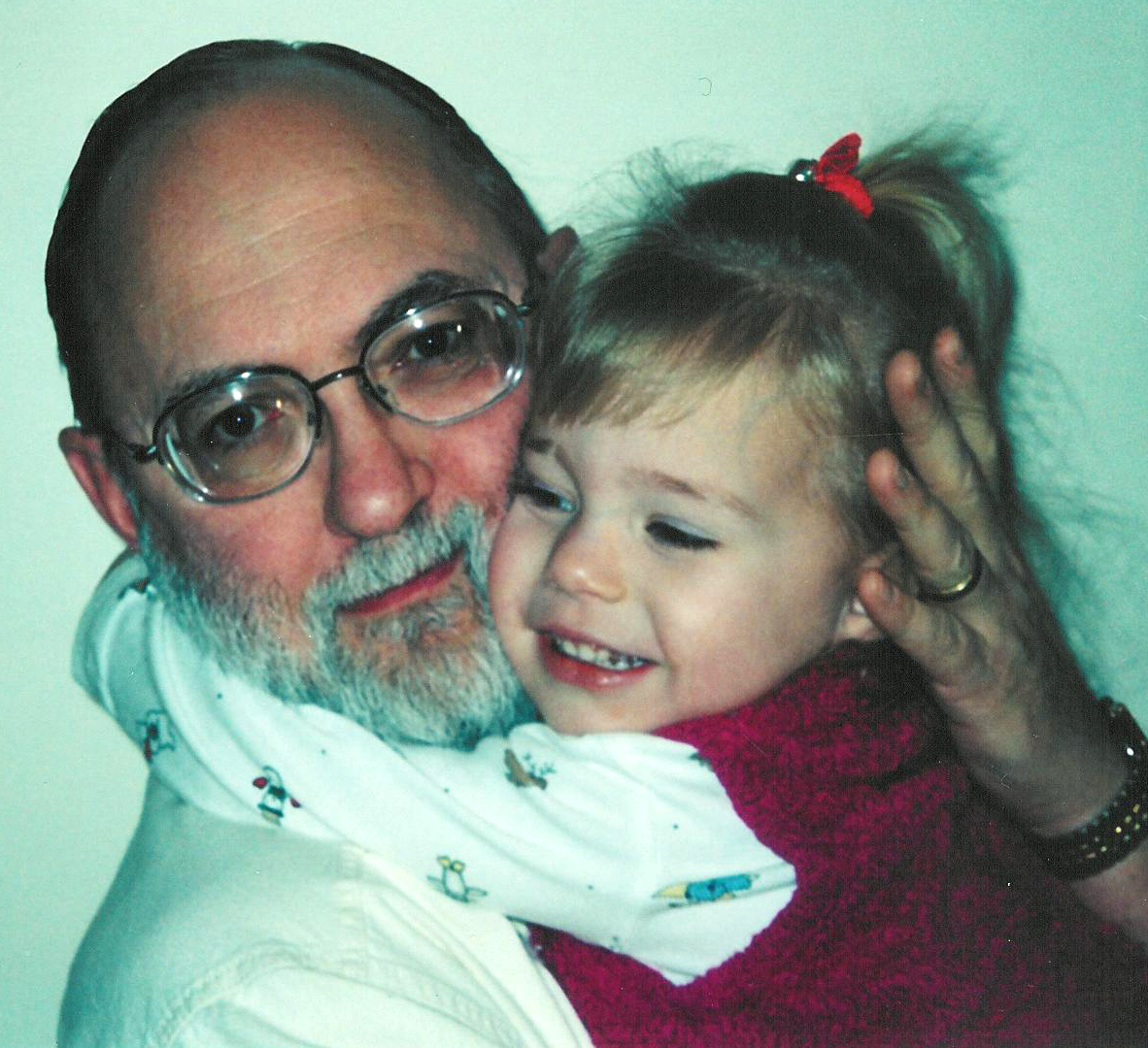 Photo of Sophia Lane Morton with her Grandpa Tom Plymate, Christmas 2003