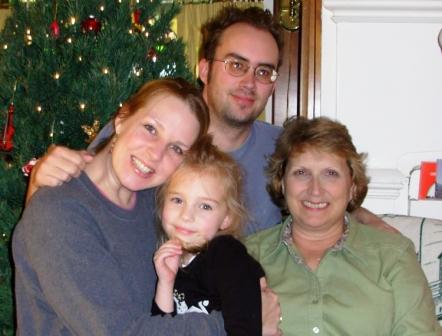 Picture of Sophia Lane Morton with her Mommy and Daddy and Grandma Lynda, Christmas 2006