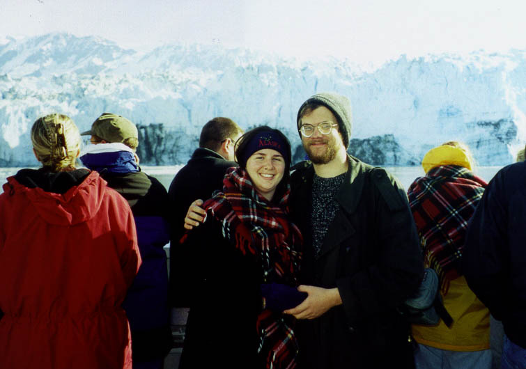 Photo of Brian & Robyn Morton in front of Hubbard Glacier, Alaska, August 2000